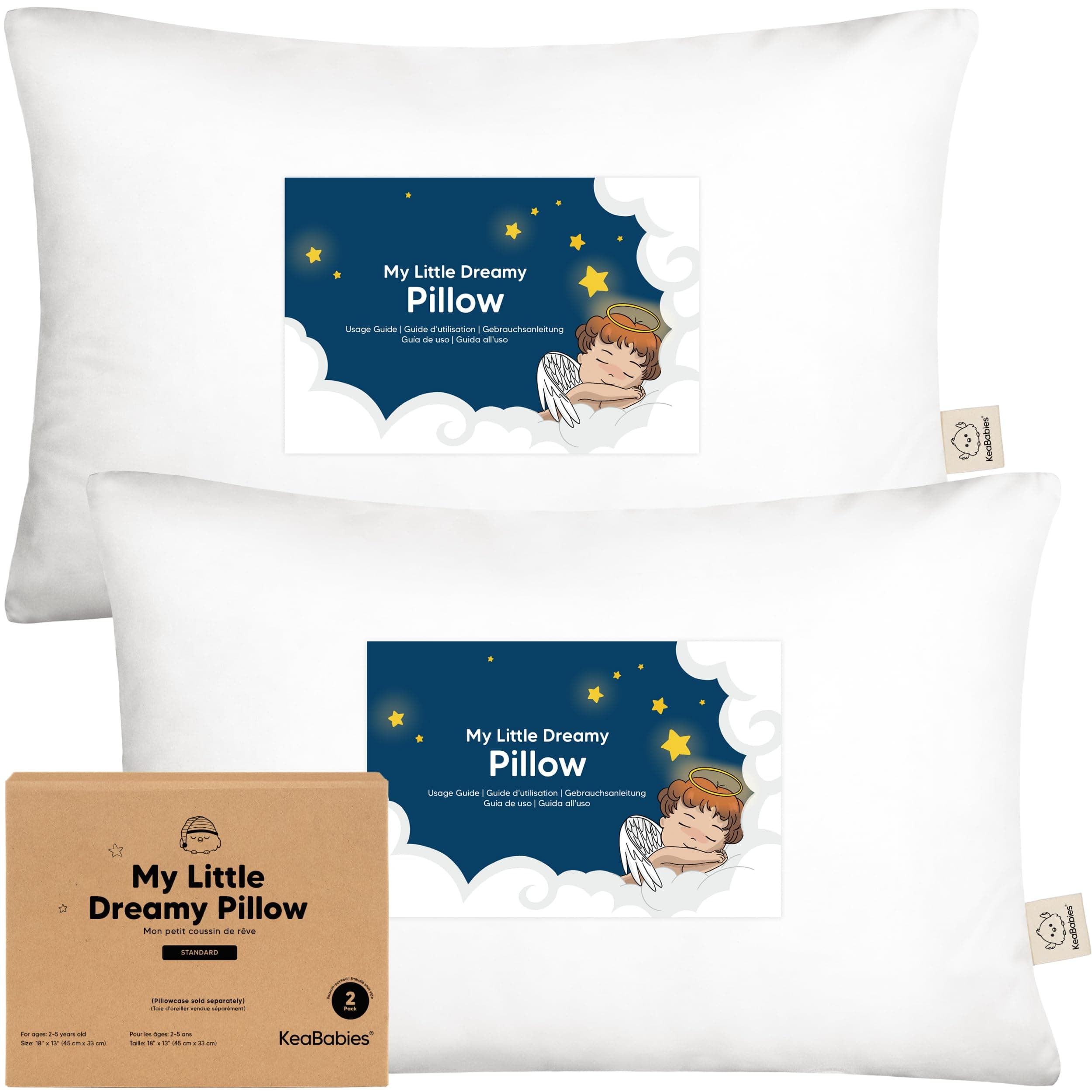 White Toddler Pillow for Sleeping - 2-Pack Soft Organic Cotton Baby Pillows for Sleeping - 13X18 Small Kids Pillow - Baby Pillow - Infant Pillow for Travel, School, Nap - White Pillows - Machine Wash