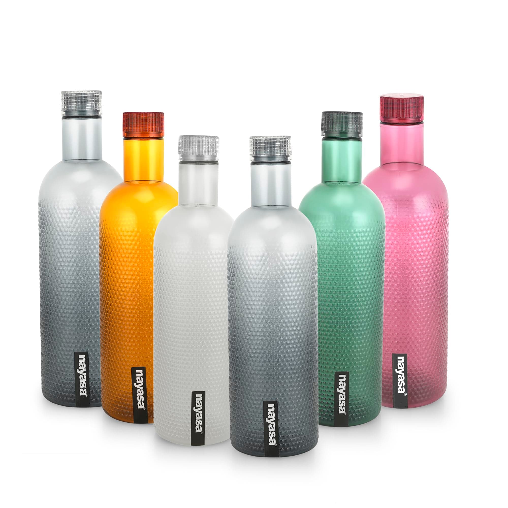 Nayasa Plastic Water Bottle, 1000ml, Set Of 6, Multicolour, Standard