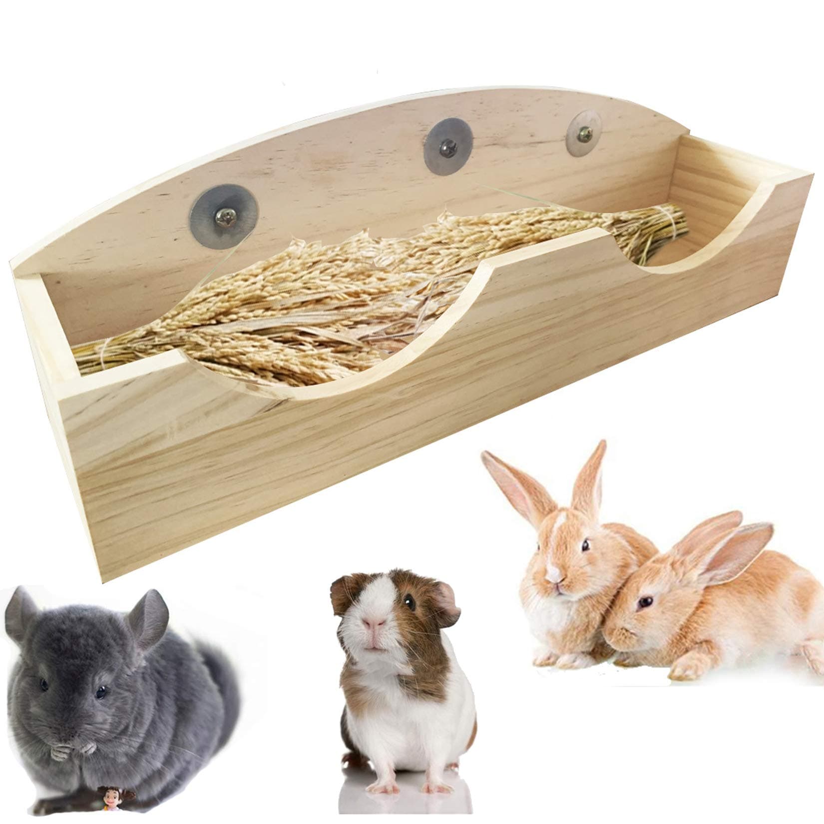 Hamiledyi Rabbit Hay Feeder, Bunny Hay Feeder Rack,Bunny Food Manger Wooden Hay Manger Rack Rabbit Hay Holder Feeders Grass Holder for Guinea Pig Chinchilla Hamster