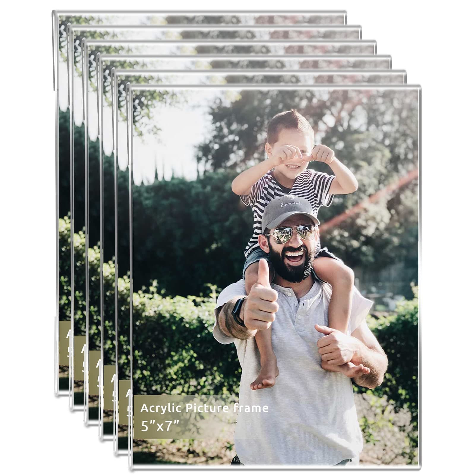 DZZ Acrylic Photo Frames, Clear 5x7 Display, Wall Mounted for Home, School, Office, Vertical Set of 6
