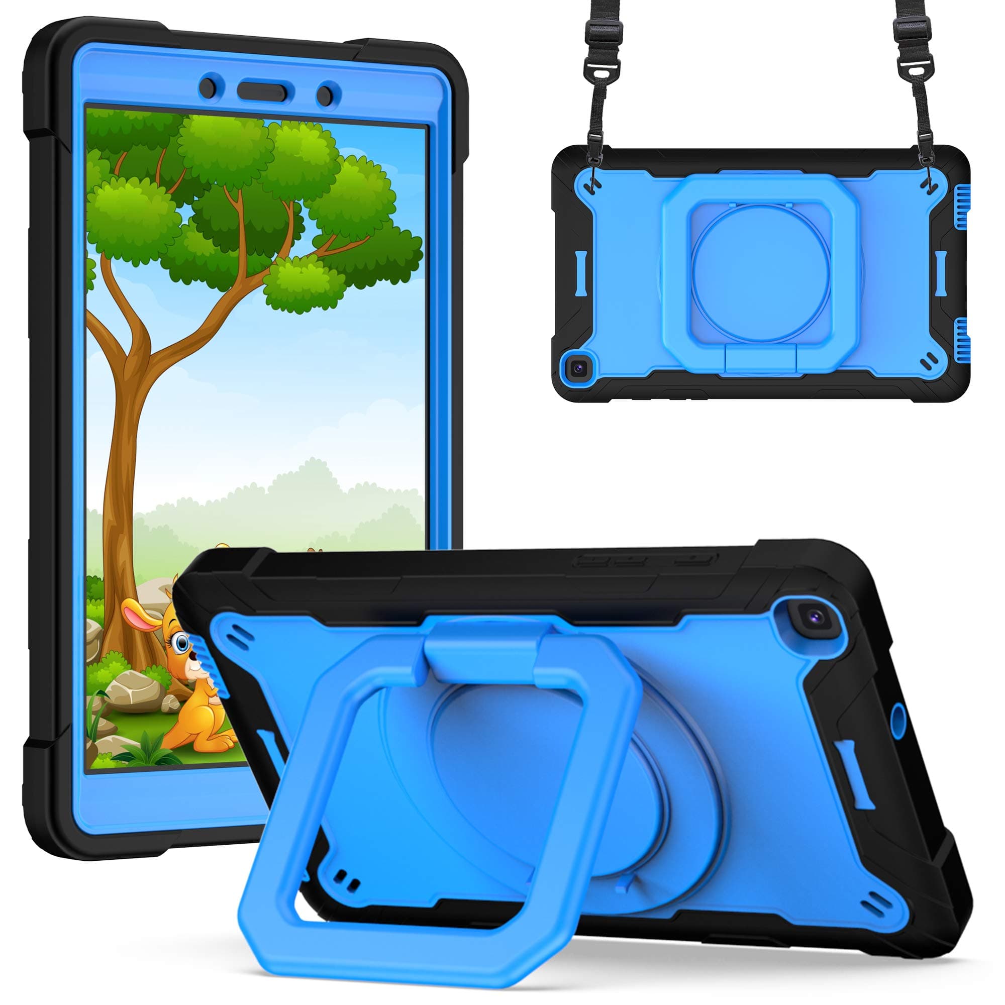AVAKOT Case for Samsung Galaxy Tab A 8.0 inch T290 T295,Heavy Duty Rugged Protective Shockproof Case w/Shoulder Strap& Rotatable Kickstand & Grip for Galaxy Tab A 8.0 inch 2019(Blue+Black)