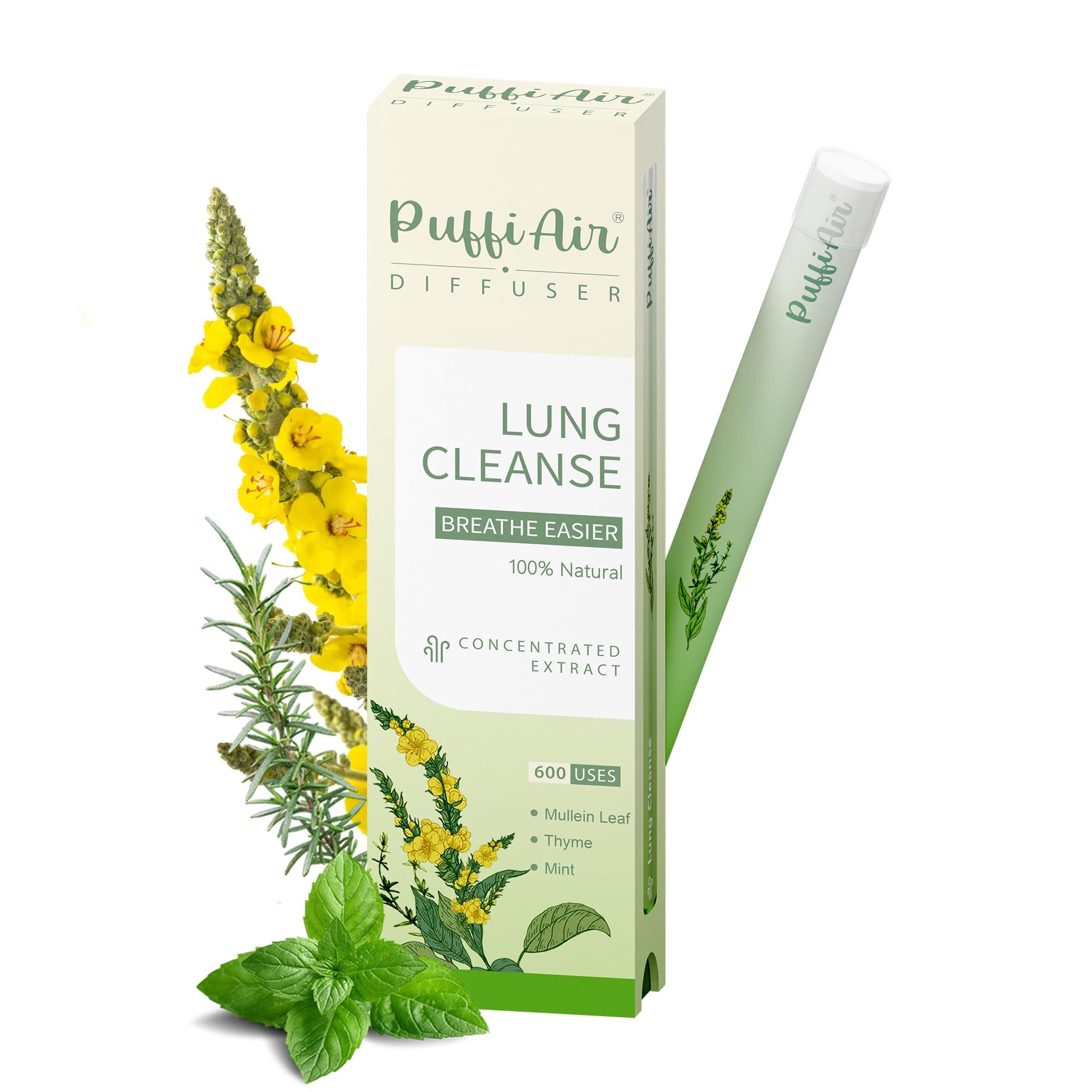 Herbal Diffuser Pen, Detox Diffuser with Mullein, Thyme & Mint for Better Breathing, All Natural Swap - Up to 600 Uses (Varies by Usage), 1 Diffuser, 1 Pack