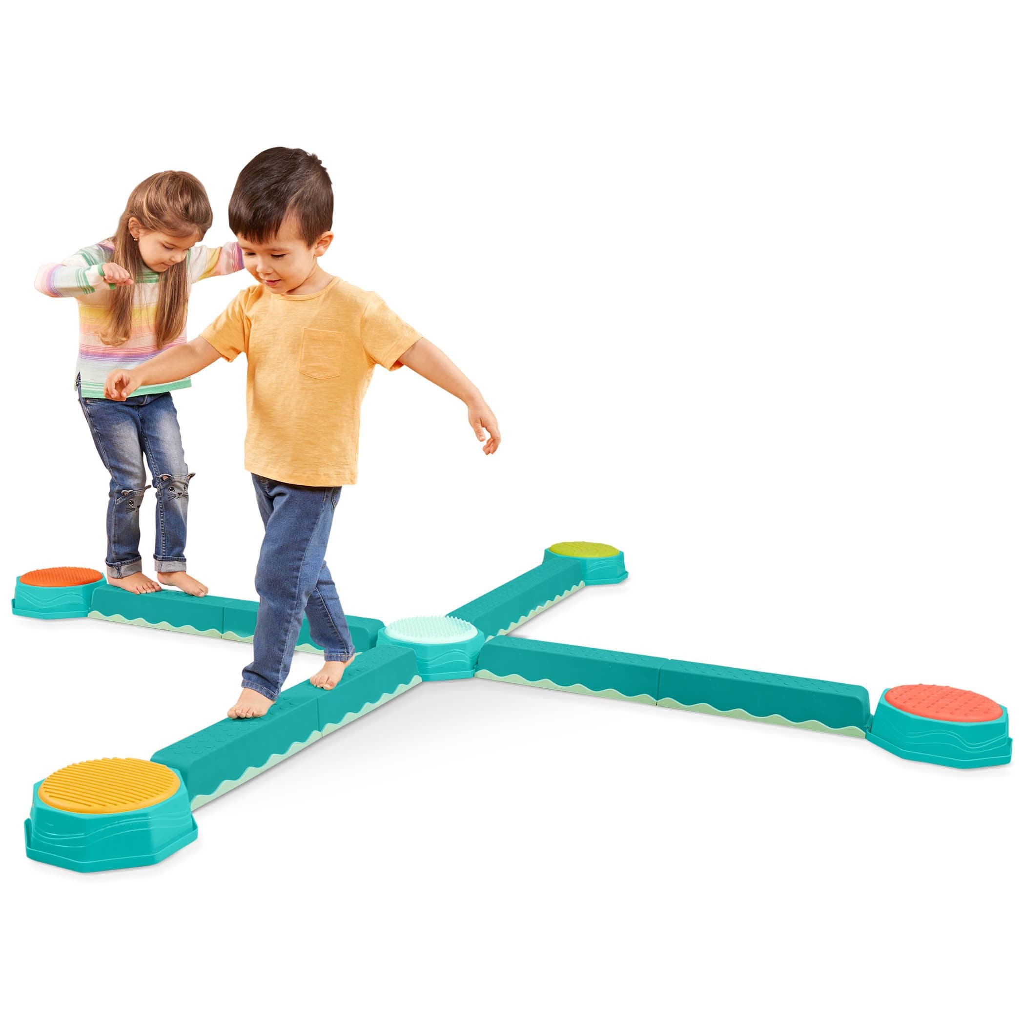 B. Interlocking Balancing Toys 5 Sensory Pads & 8 Beams - Active Play for Toddlers, Kids - 3 Years + - Balance & Build Set, BX2482DC1Z, Multi