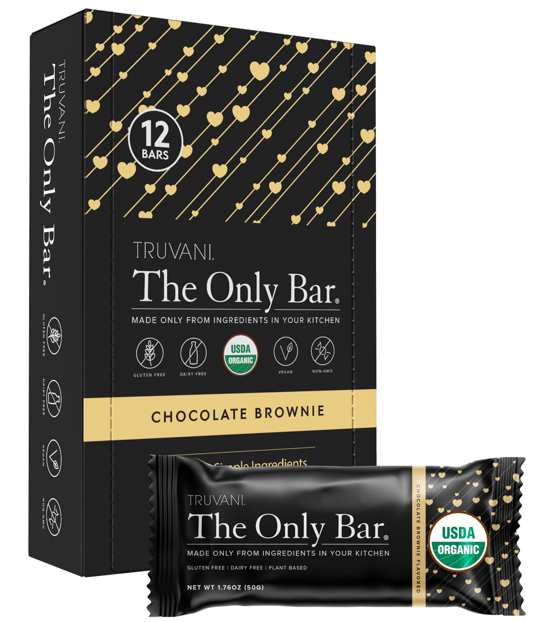 Plant Based Snack Bars | Chocolate Brownie 12 Pack | 7g Protein | USDA Organic and Vegan | The Only Bar | Dairy, Soy, and Gluten Free | Individually Wrapped