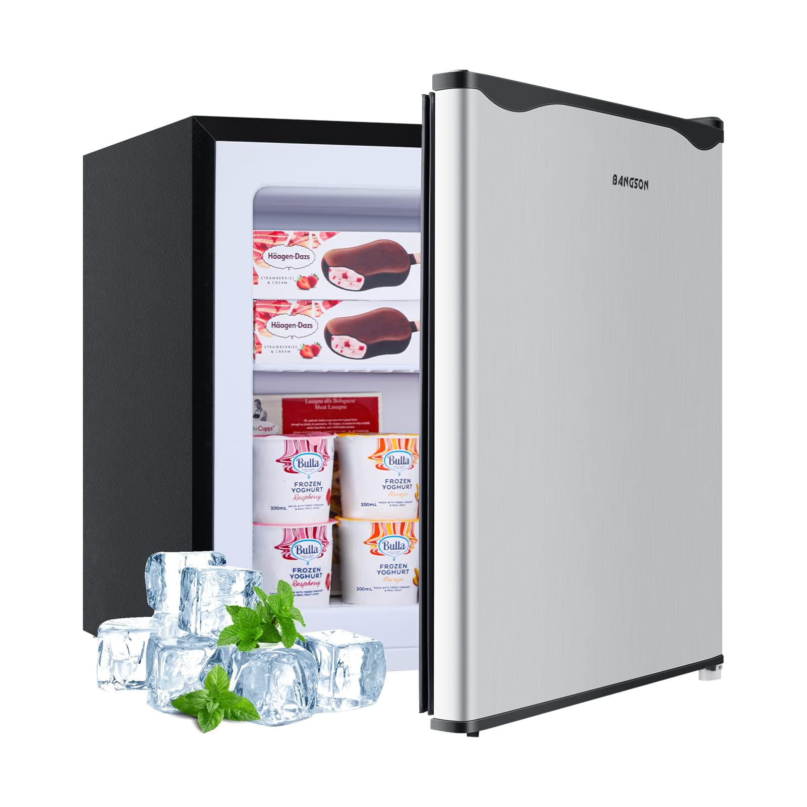 BANGSON Upright Freezer,1.1Cu.ft Energy-Saving Mini Freezer with Removable Shelf with Ultra Low Power 40W, Single Door Small Freezer for Home/Dorms/Apartment/Office(Silver)