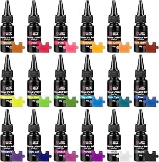 UV Resin,18 Dark Colored UV Resin, Odorless & Low Shrinkage UV Color Resin with Vibrant Colors, Black and White UV Resin Kit for Crafts, Jewelry Making, Colored Resin Casting and Coating