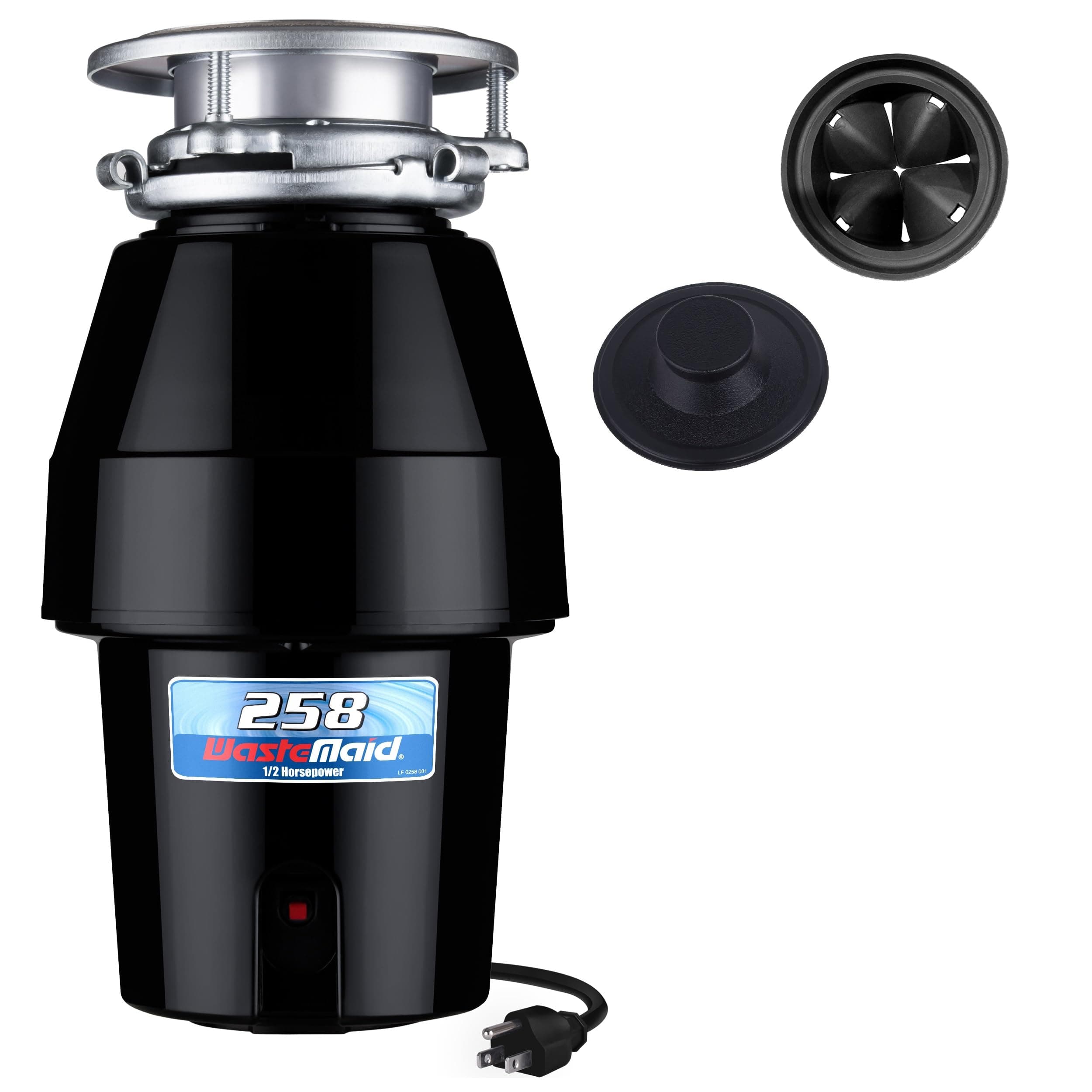 Waste Maid 10-US-WM-258-3B Garbage Disposal Anti-Jam Stainless Steel Food Waste Grinding System, 1/2 HP Mid Duty, Black