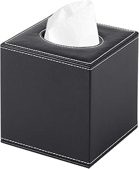 PU Leather Tissue Box Cover Square,Upgrade Large Size Napkin Holder Pumping Paper Case Dispenser,Facial Tissue Holder with Magnetic Bottom for Home Office Car Hotel Restaurant Black (Black-1)