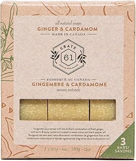 Crate 61, Vegan Natural Bar Soap, Ginger Cardamom, 3 Pack, Handmade Soap With Premium Essential Oils, Cold Pressed Face And Body Bar Soap For Men And Women (4 oz, 3 Bars) Ginger Cardamom 3 Pack