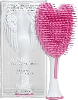 Tangle Angel Hair Extension Brush - Anti Static Soft Bristle Paddle Brush for Straight or Wavy Hair - Wings Shower & Blow Drying Detangler Hairbrushes for Women - Gloss White & Pink