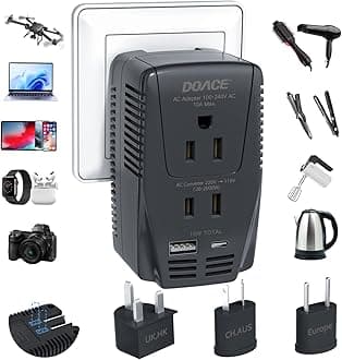 Upgraded 2000W 220V to 110V Converter for European Travel, DOACE Voltage Converter US to Europe for Hair Dryer Straightener Curler, 2300W Travel Power Adapter PD Charger for Tablet Camera Phone