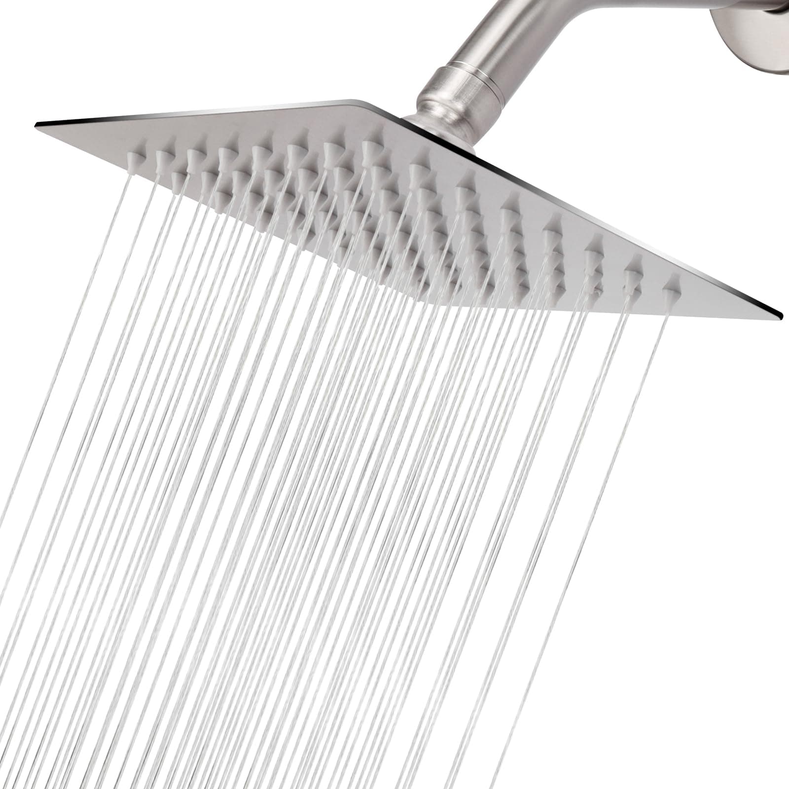 Rain Shower Head, High Flow Stainless Steel Square Rainfall Shower, High Pressure Design, Awesome Shower Experience Even At Low Water Flow (6 Inch, Brushed Nickel)