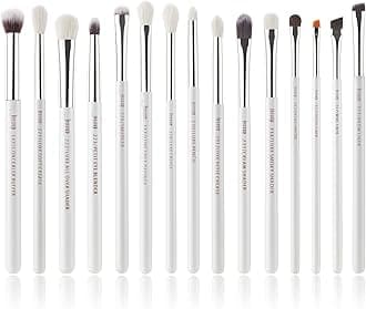 Small Eye Makeup Brush Set Professional 15pcs White/Silver Premium Natural-synthetic Eye Shadow Blending Concealer Eye & Brow Liner Brushes, T237