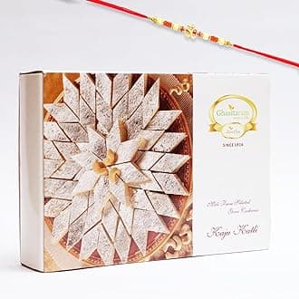 Rakhi Gifts for Brothers - Rakhi Gifts Sweets-Ghasitarams Pure Kaju Katlis Box 400 GMS with Om Rakhi