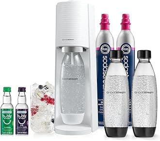 Terra Sparkling Water Maker Bundle (White), with CO2, DWS Bottles, and Bubly Drops Flavors