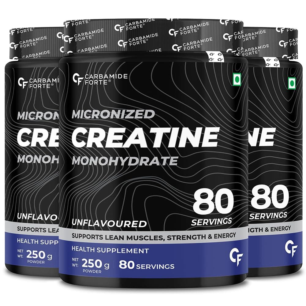 Micronised Creatine Monohydrate Powder | Monohydrate Creatine Supplement for Lean Muscle Volumization, Strength & Energy | Unflavoured - 83 Servings - 250g (Pack of 3)