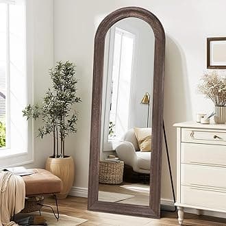 Solid Wood Full Length Mirror - 65"x22" Arched Floor Mirror, Free Standing & Wall Mounted - Elegant Design for Bedroom, Dressing Room, Hallway, Brown