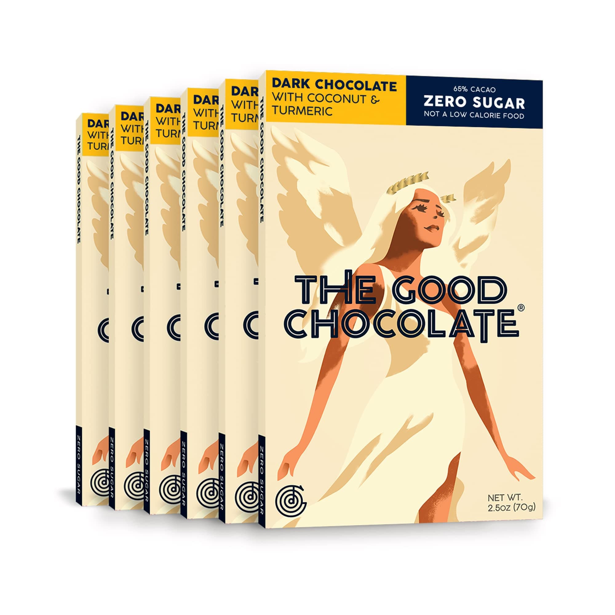 The Good ChocolateDark Chocolate with Coconut Turmeric Bar, Zero Sugar, Lower Net Carb Snack, Lower Calorie, Vegan Chocolate Bars, 6 Bar Value Pack