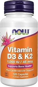 Now Foods Vitamin D3 & K2, 1,000 Iu/45 Mcg, 120 Capsules