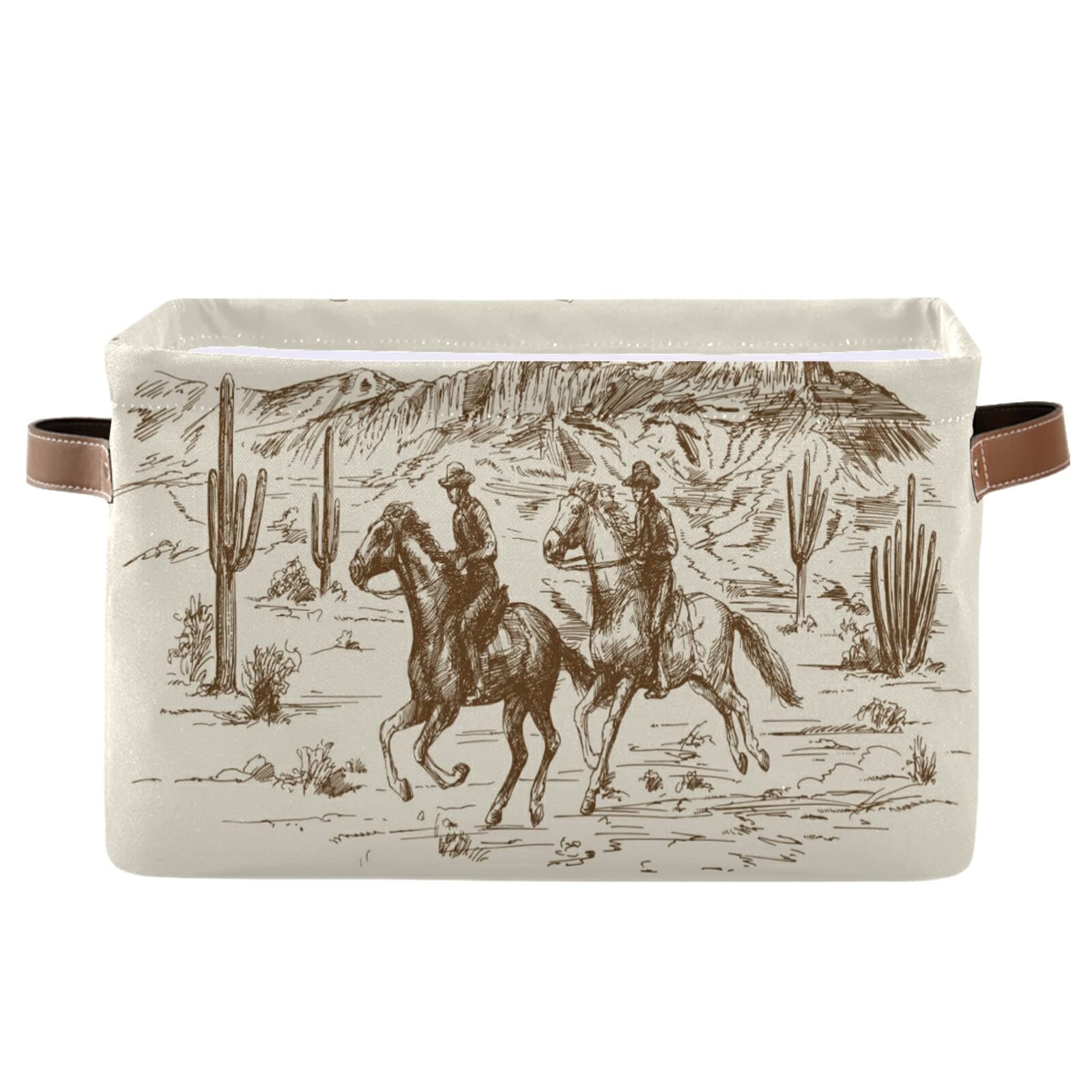 xigua Storage Basket Western Desert Cowboy Storage Bin with Handle, Large Storage Cube Collapsible for Shelves Closet Bedroom Living Room 2PCS