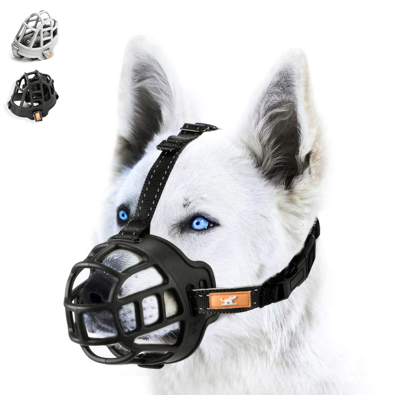 wintchuk Soft Silicone Basket Dog Muzzle Mouth Cover with Nylon and Reflective Neck Straps for Small, Medium and Large Dogs, Anti Barking, Biting, Chewing Licking, Adjustable
