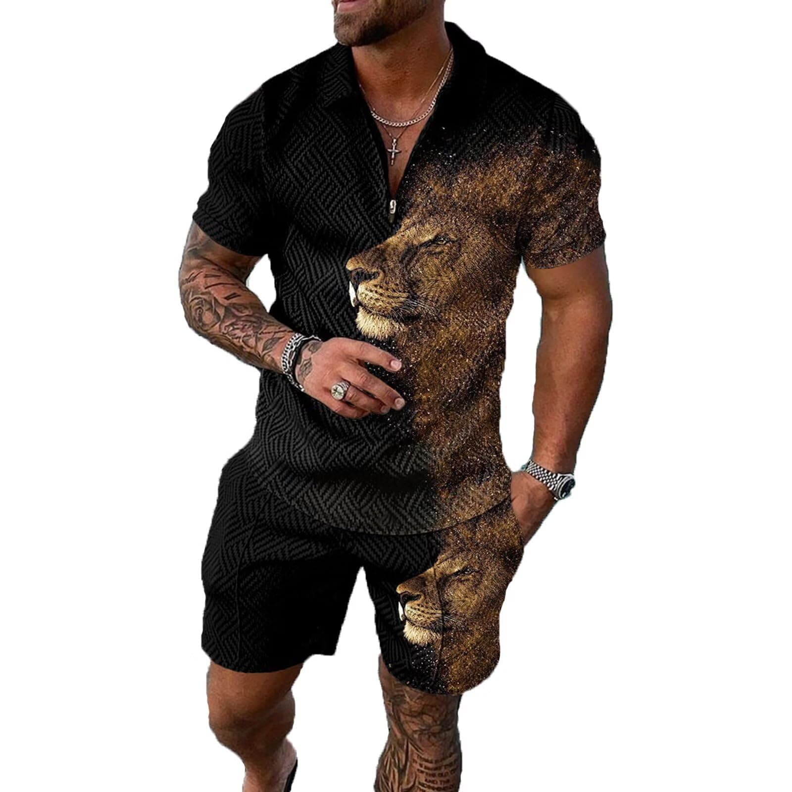 BIRW Men‘s Track Suits 2 Piece Summer Short Sets Outfits Fashion Polo Shirt Casual Short Sleeve and Shorts set