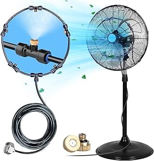 homenote Fan Misting Kit for a Cool Patio Breeze 16.4FT Misting Line, 5 Removable Brass Nozzle and 3/4" Solid Brass Adapter, Connects to Outdoor Misting Fan, Outdoor Mister Fan for Patio Cooling
