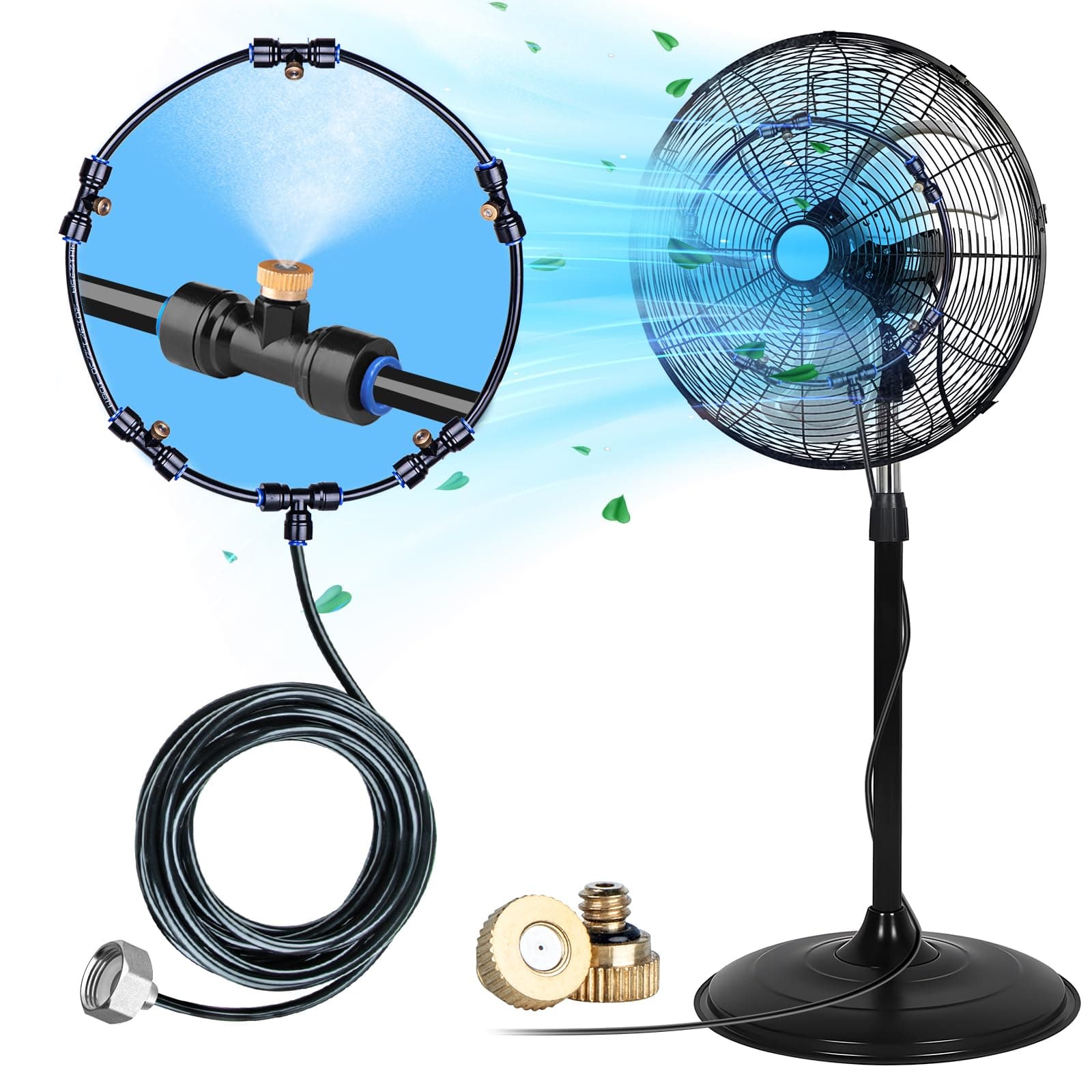 homenote Misting Fan Kit for Outside Cooling, 16.4FT Misting Line, 5 Brass Nozzles, 3/4" Brass Adapter, Outdoor Mister System for Patio, Backyard Cooling & Poolside Relaxation
