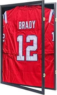 Jersey Frame Display Case Jersey Display Case Jersey Shadow Box with Uv Protection Acrylic and Hanger for Baseball Basketball Football Soccer Hockey Sport Shirt and Uniform,Black Finish