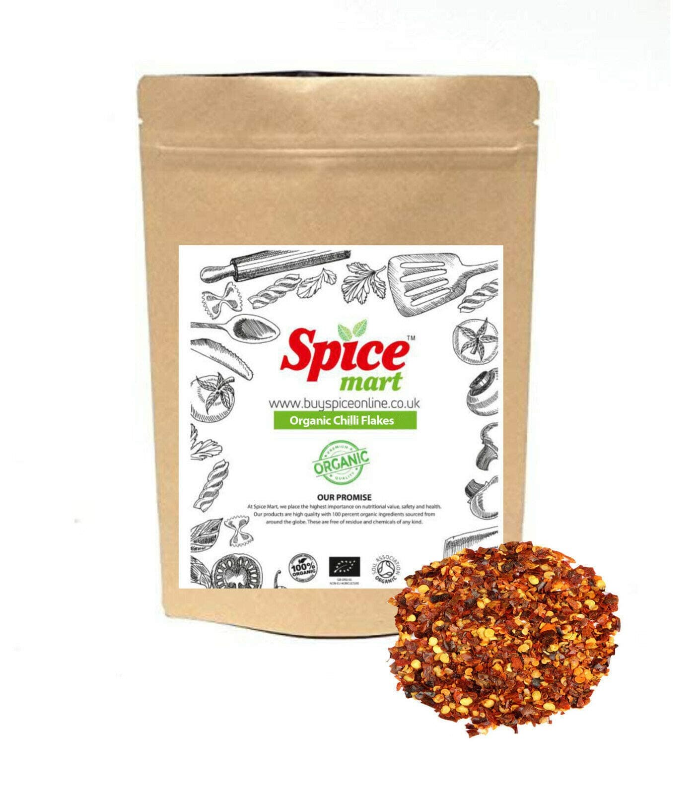 Organic Chilli Flakes Crushed Chilli Flakes Dried Premium Quality Free P&P Certified by Soil Association (50g)EU OrganicSoil AssociationSoil AssociationSoil Association