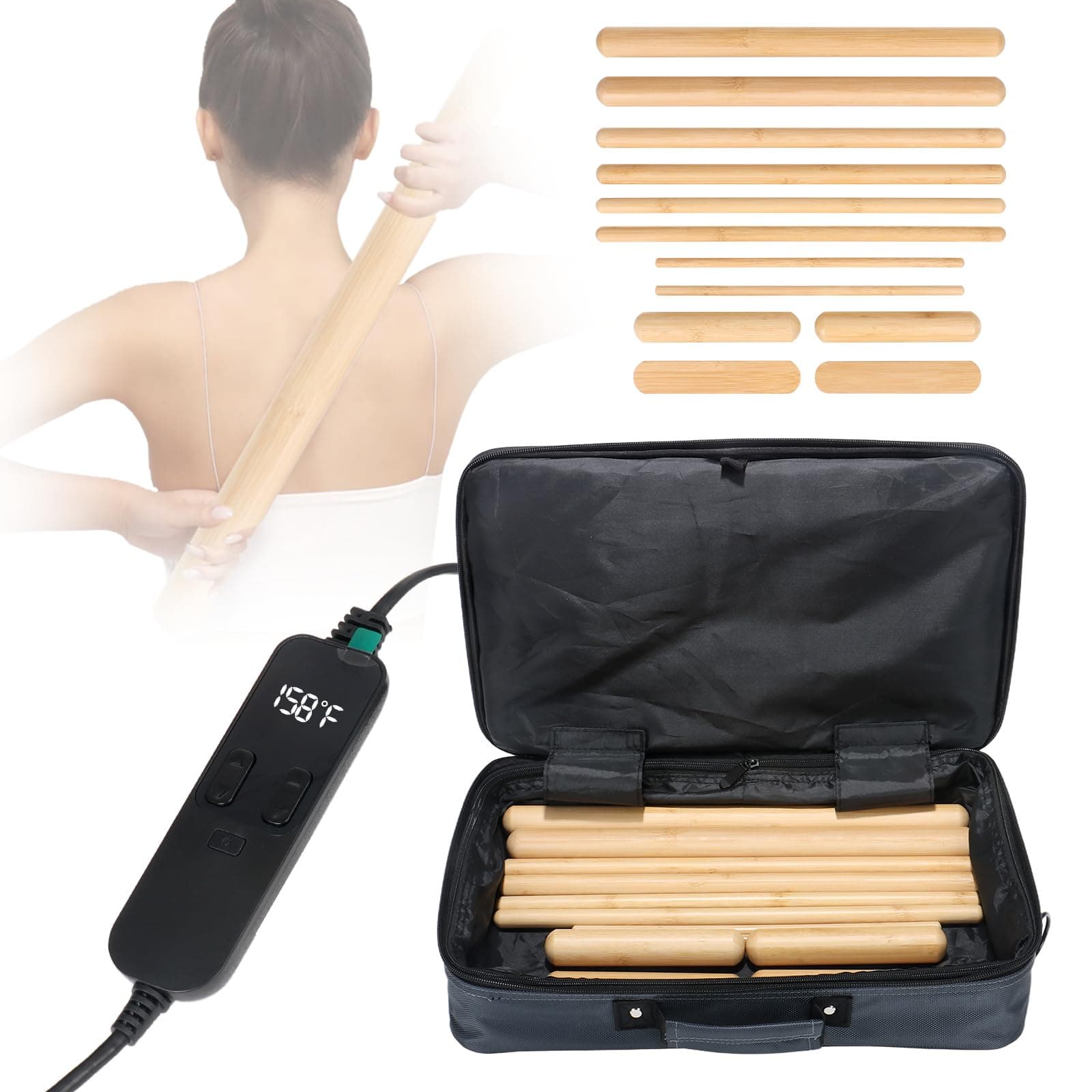 OnVisit Hot Bamboo Massage Sticks Warmer Kit,12pcs Solid Bamboo Sticks for SP...