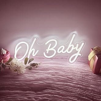 YALLOVE Oh Baby Neon Sign, 17.3 X 7.6inch, Cool White Neon Light, USB Powered Light-up, Adjustable Brightness, Neon Wall Sign, Neon LED Sign for Birthday, Baby Shower, Living Room Decoration