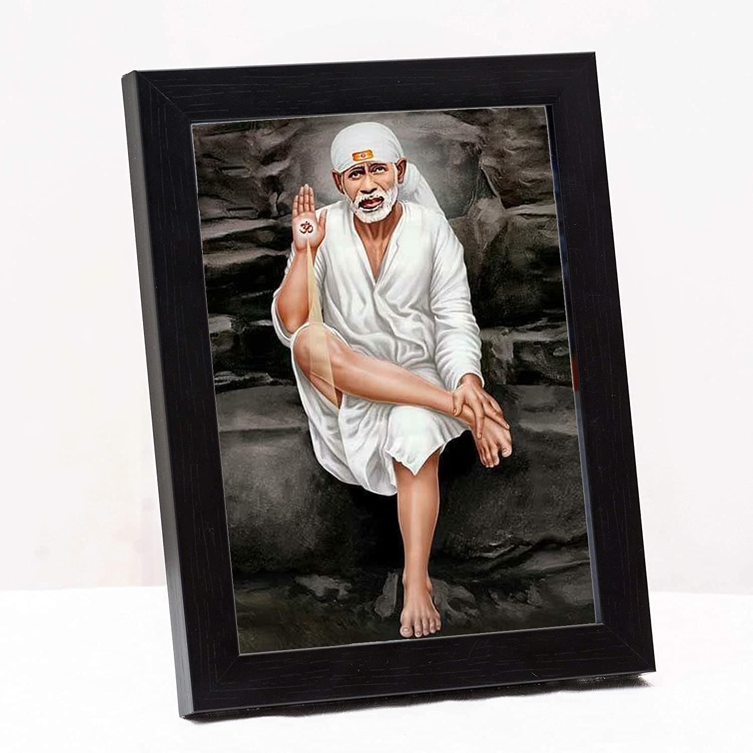 Zig Zag Picture Frame, Shirdi Sai Baba Photo Frame (9x7 inches, Acrylic Glass), Small Size, White, Single Wood Frame, Wall / Table Mount