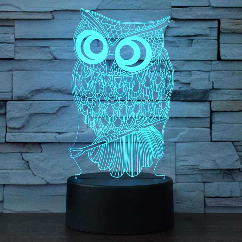 i-CHONY Owl Gift Night Light for Kids,3D Illusion Lamp 7 Colors Auto Changing Touch Table Lamp Bedroom Decorations Bedside Lamp - Owl Gifts for Kids Boys Girls Teens Women Christmas Gifts