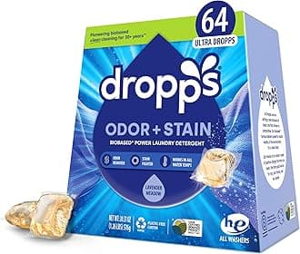 Dropps Stain & Odor Laundry Detergent | Lavender Eucalyptus, 64 Pods | Low-Waste Packaging | Works In All Machines - High Efficiency (HE) Compatible | Powered by Natural Plant-Based Ingredients