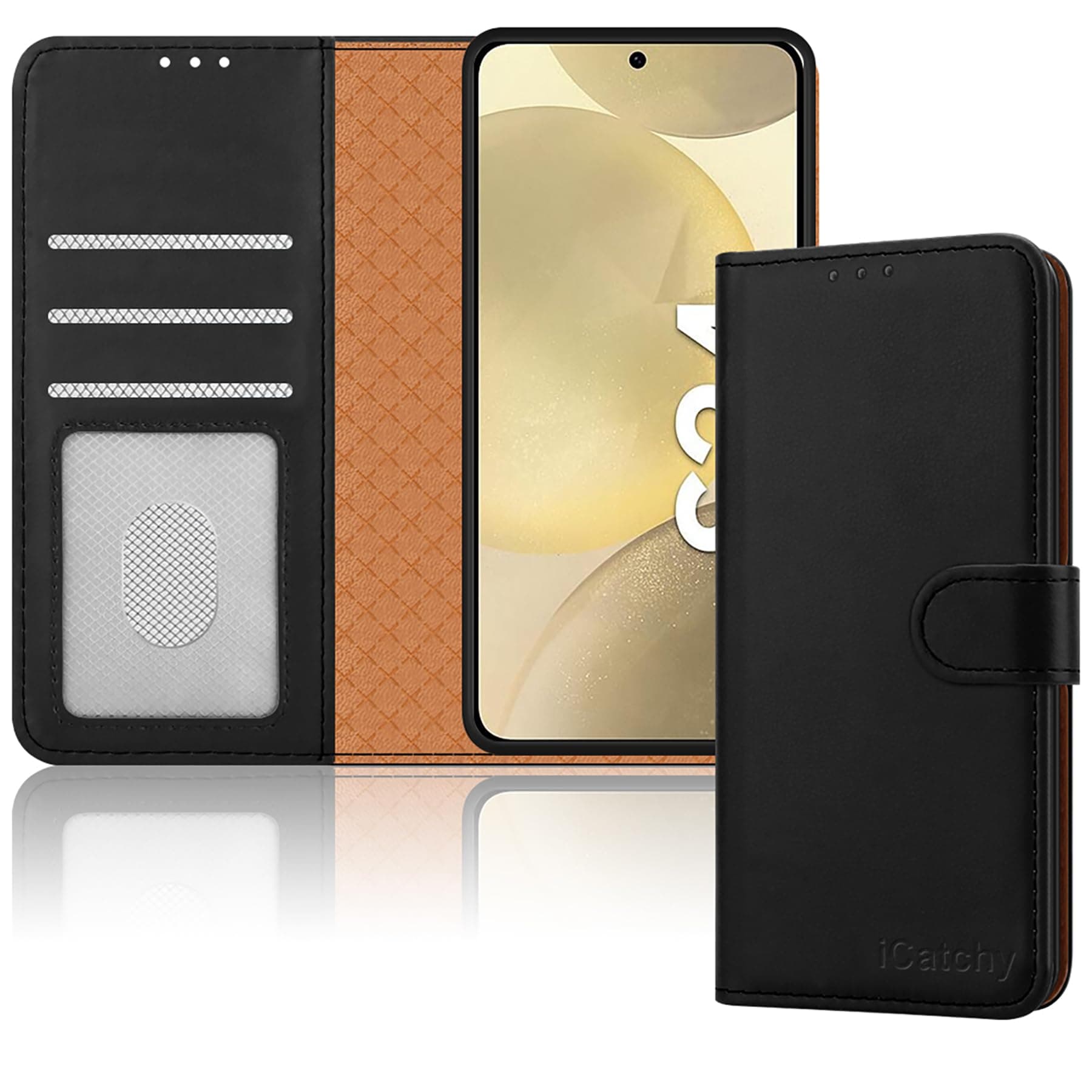 iCatchy for Samsung Galaxy S24 Case Wallet Book [Stand View] Card Case Cover Magnetic Closure [Kickstand] Leather Folio Case Compatible with Galaxy S24 Phone Cover (Black)