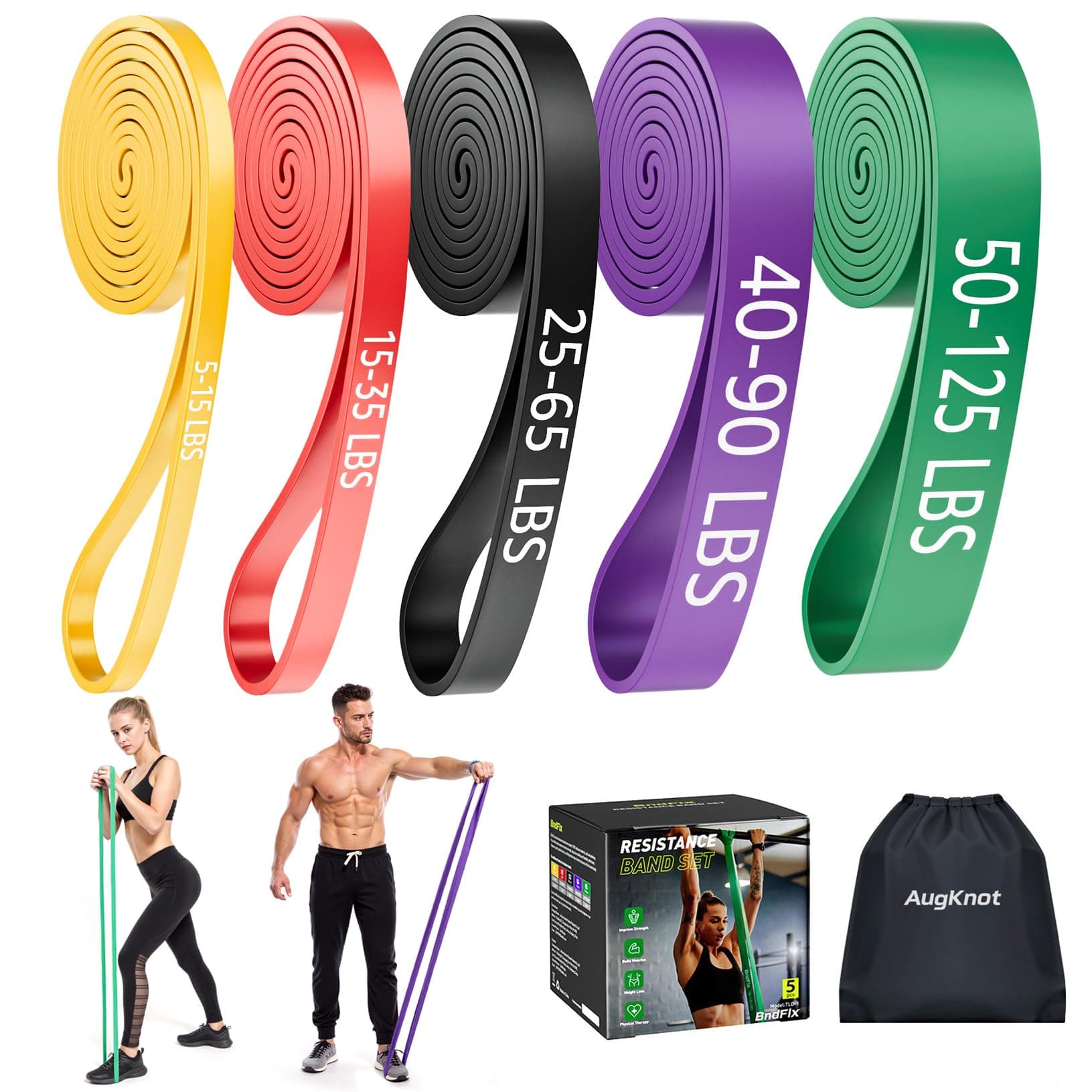 Resistance Bands for Working Out: 5-Levels Exercise Bands Set - Pull Up Assistance Elastic Silicone - Physical Therapy/Stretching/Training - Home Gym for Women/Men