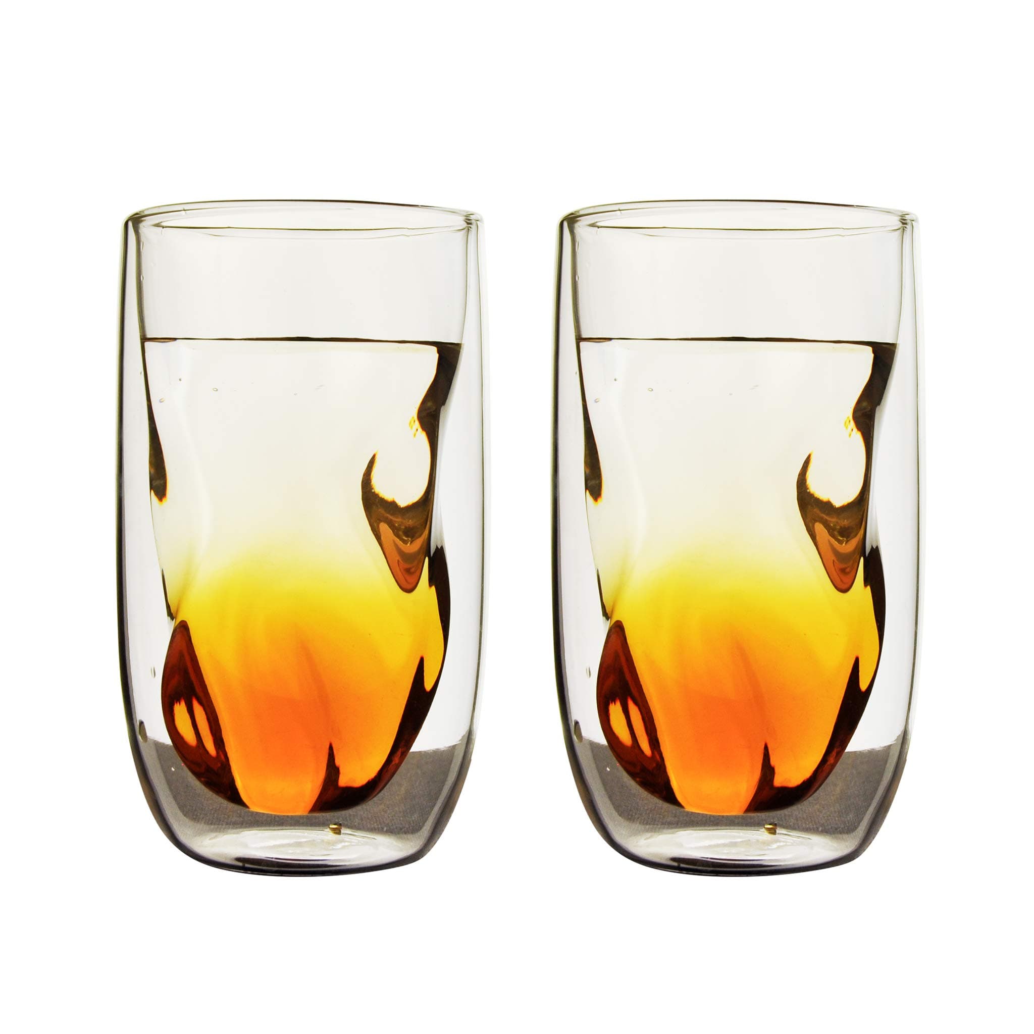 QDO Elements Double Walled Tumbler (Earth), Double Wall Glass, Set of 2, Keeps Drinks Cold & Hot, 350mL, 11.8oz