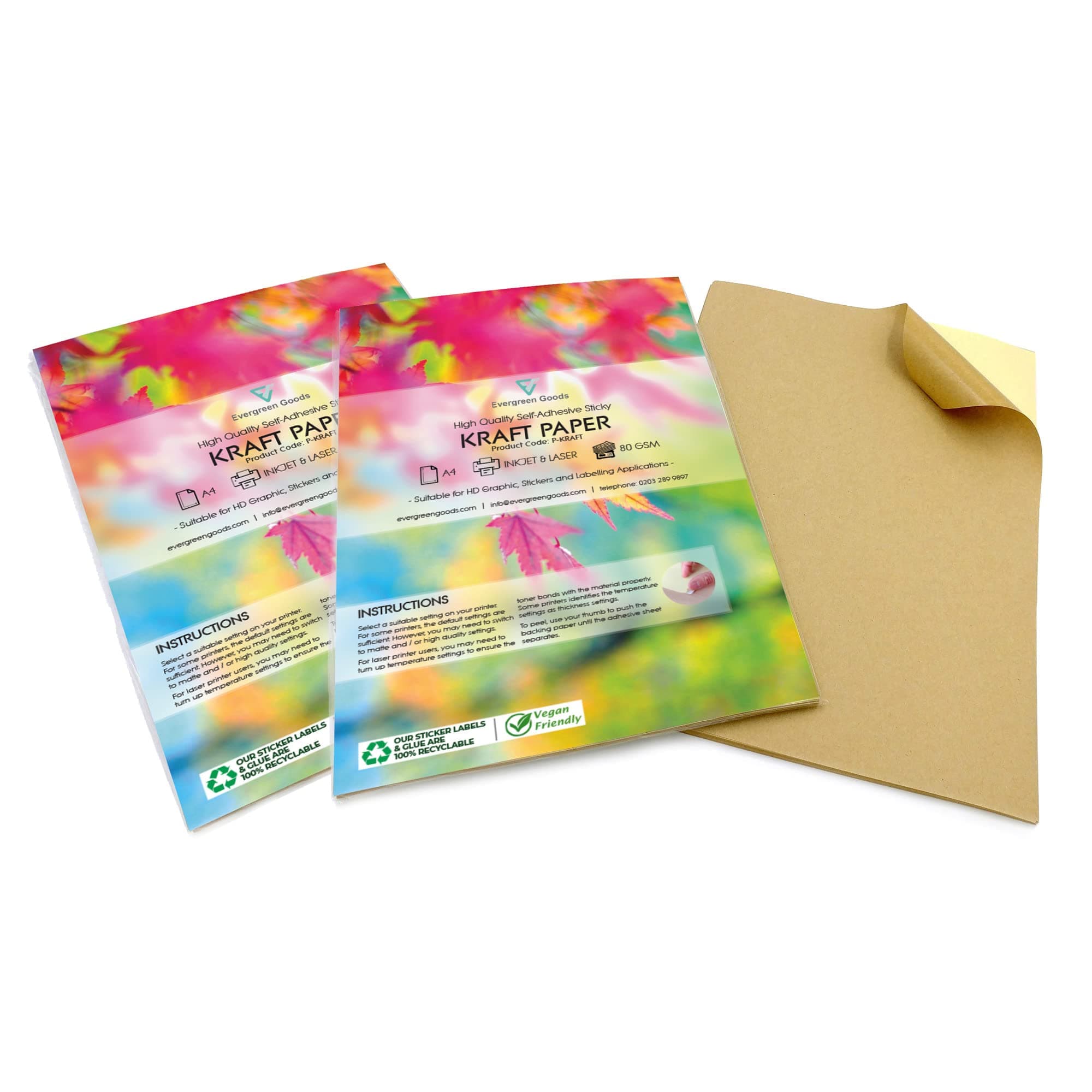 Evergreen Goods 200 Sheets Kraft Matte A4 Printable Sticker Paper Labels, Self Adhesive Sticker Paper for Printer Inkjet & Laser Printing for Cricut, Products, Boxes, Craft & DIY Project