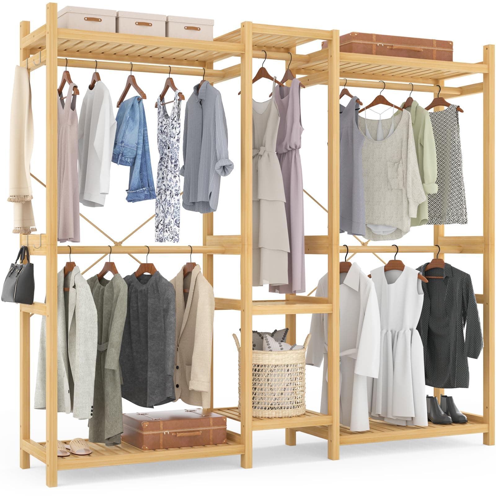 Bamboo Closet System with 7 Shelves and 4 Rods