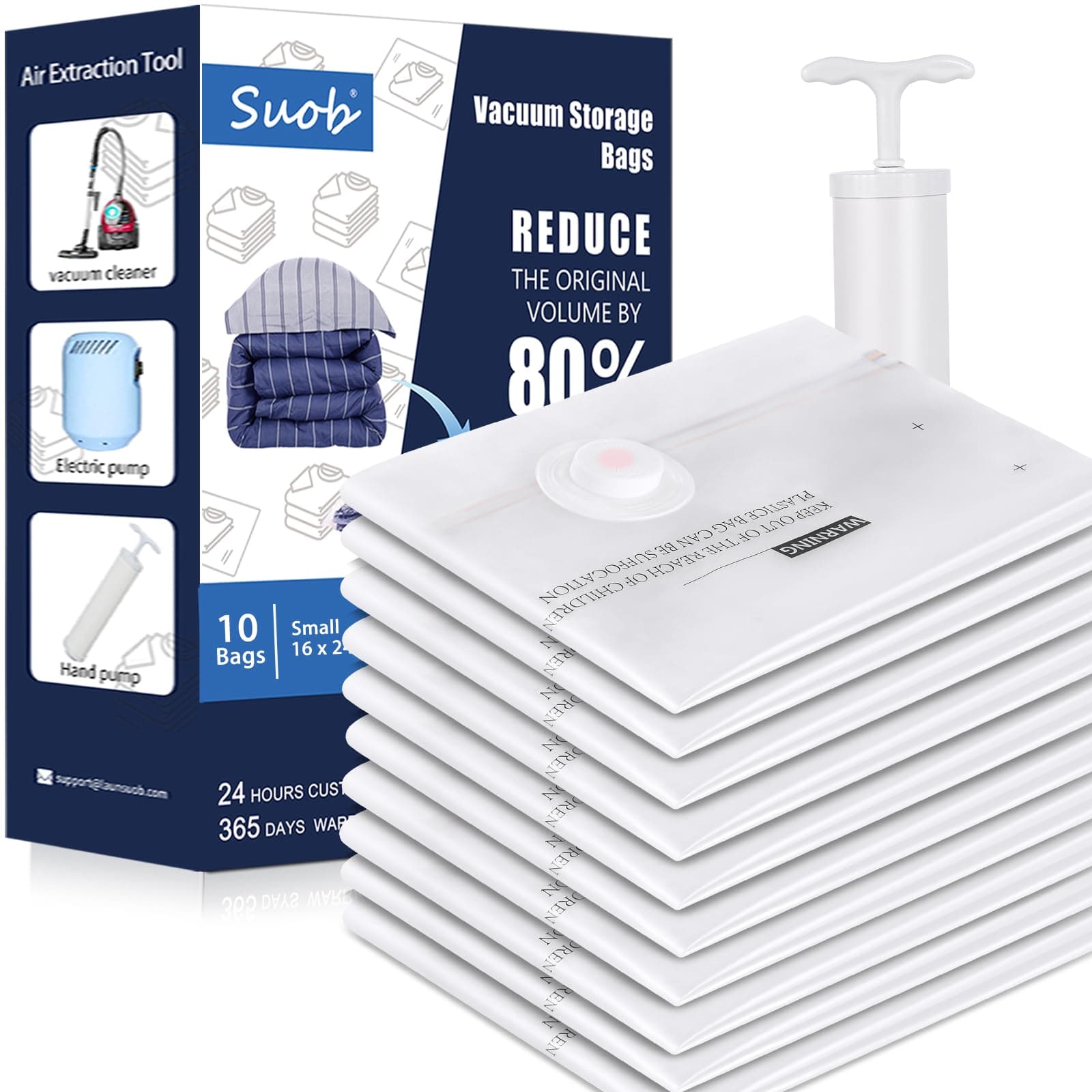 Suob Vacuum Storage Bags - 10 Pack Small Space Saver Bags for Clothes, Blankets, Comforters and More - Reusable, Vacuum-Sealed, and Double-Zip Seal Compression Bags for Maximum Storage