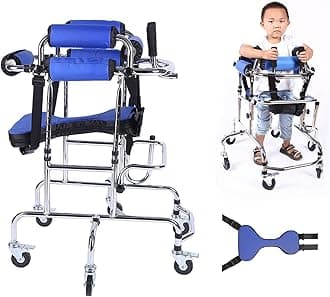 Walkers Disabled Children Cerebral Palsy Disabled Kids Walker Six Wheel Anti Tilt Foldable Belt Seat Adjustable Height Width, Disabled Auxiliary Equipment Rehabilitation Training Walking Aid