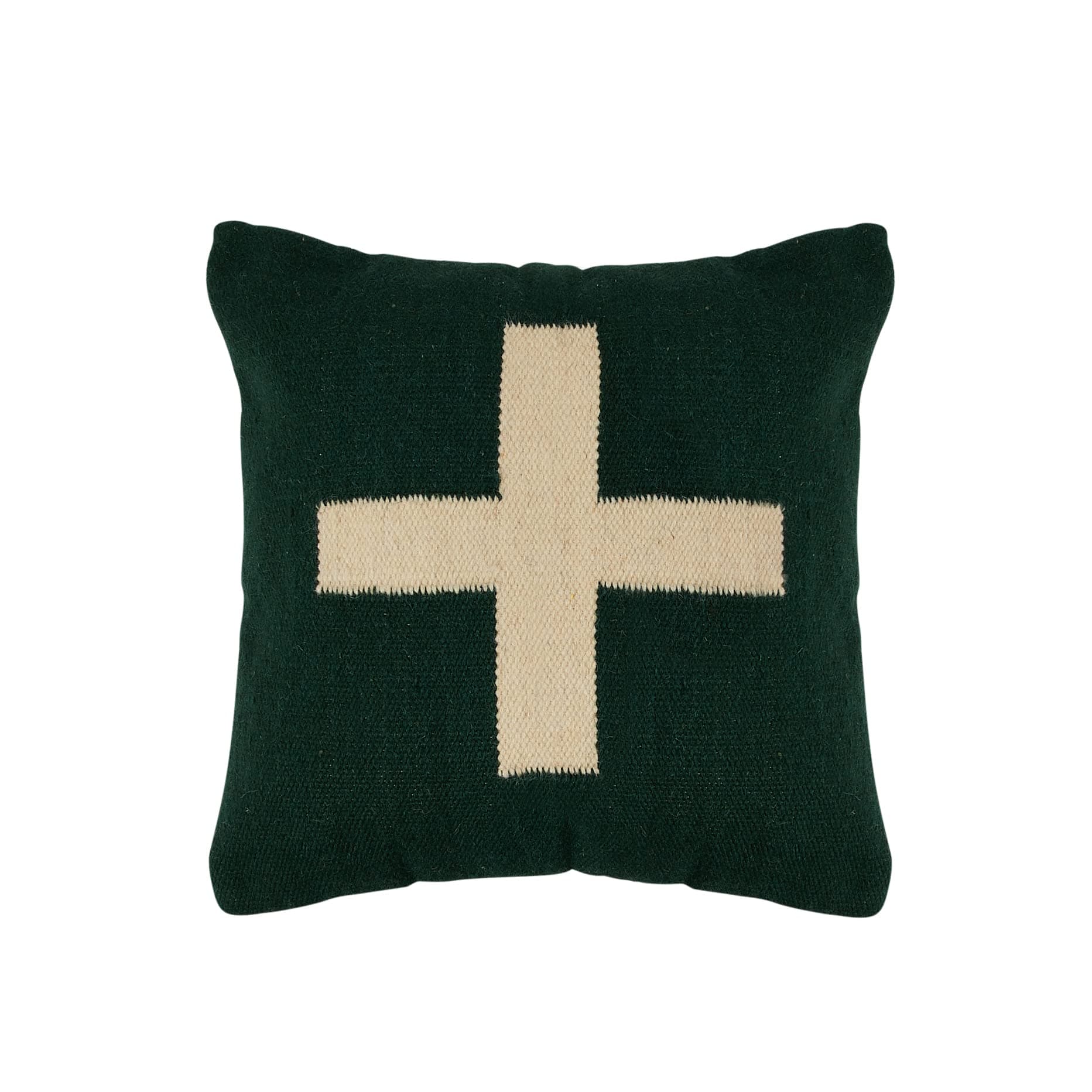Creative Co-Op Swiss Cross Cotton Wool Throw Natural Pillow, std, Green and Cream