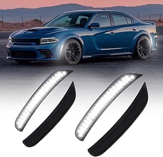 AUTOONE LED Side Marker Lights White Compatible With Dodge Charger 2015-2023, White Front & Rear Bumper Marker Lamps Smoked Len, 4PCS