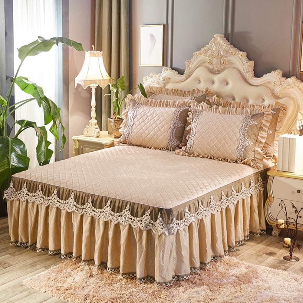 Warm Ruffled Luxury Bed decoration Pleated Base valance sheet Quilted fitted Bedspread Wrap around style With 18" drop-O King