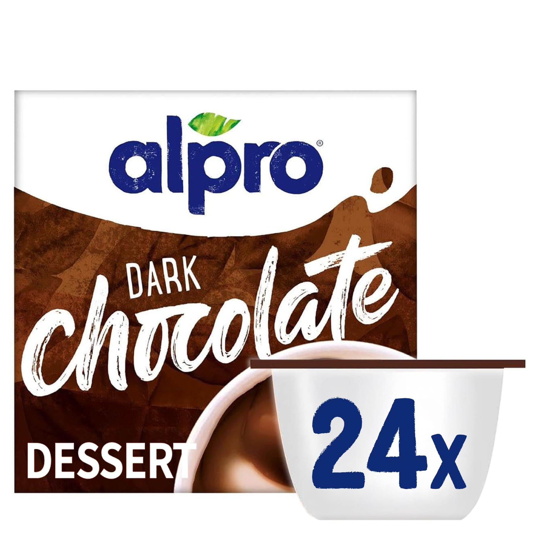 Alpro Dark Chocolate Soya Plant-Based Dessert Alternative - Vegan & Dairy Free - No Added Sugar Pudding & Dessert Multipack - 6 packs of 4 Pots (Total 24 Pots)