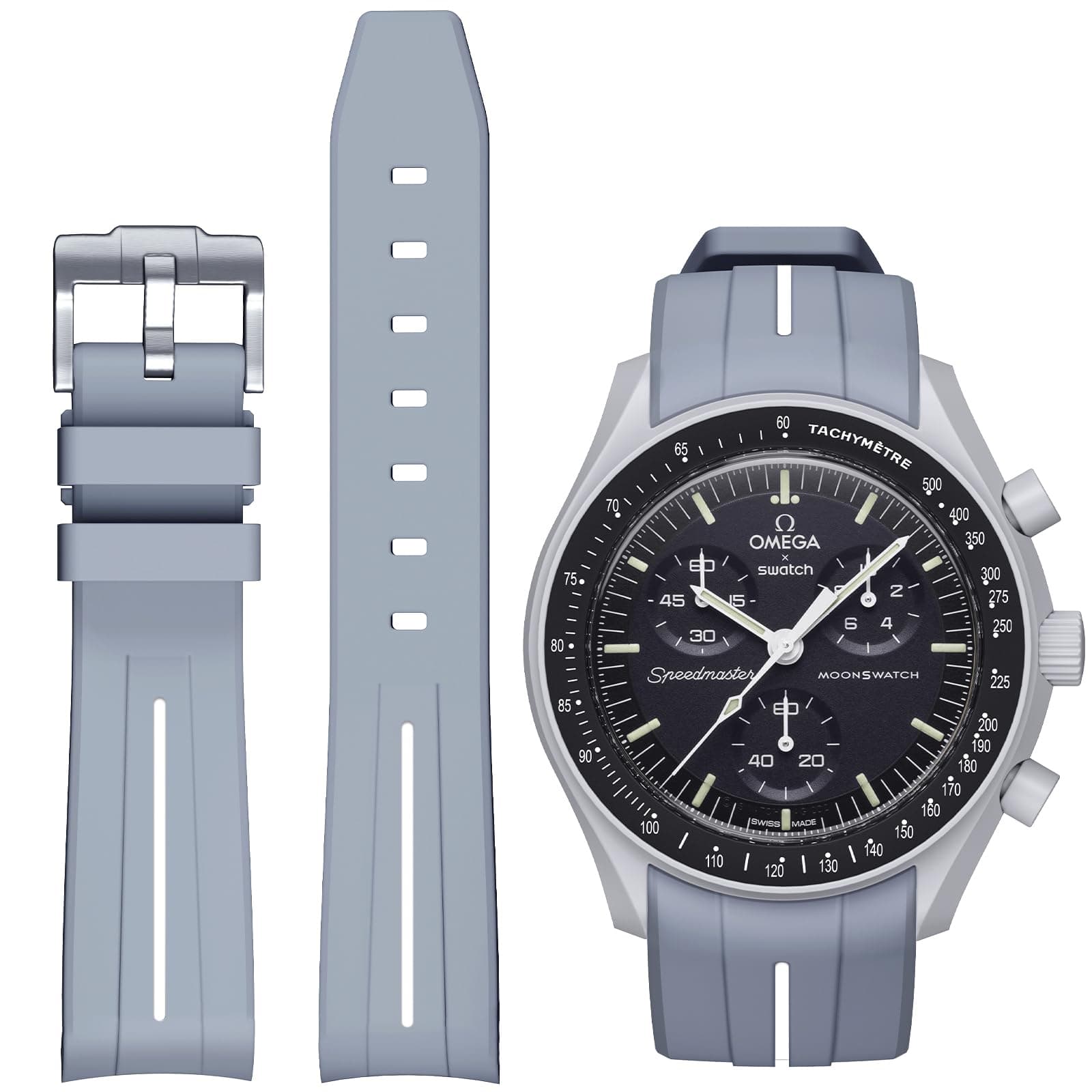 Strap for Omega x Swatch MoonSwatch Watch 20mm,Soft Rubber Omega X Swatch Moonswatch Speedmaster Replacement Strap,Curved No Gap Moonswatch Swatch strap for Men Women