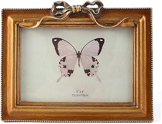 SIKOO Vintage Picture Frame 4x6 Antique Bow Picture Frame Wall Mount or Tabletop Display Antique Wall Decor Gallery Retro Cottage Home Decor Bronze Gold