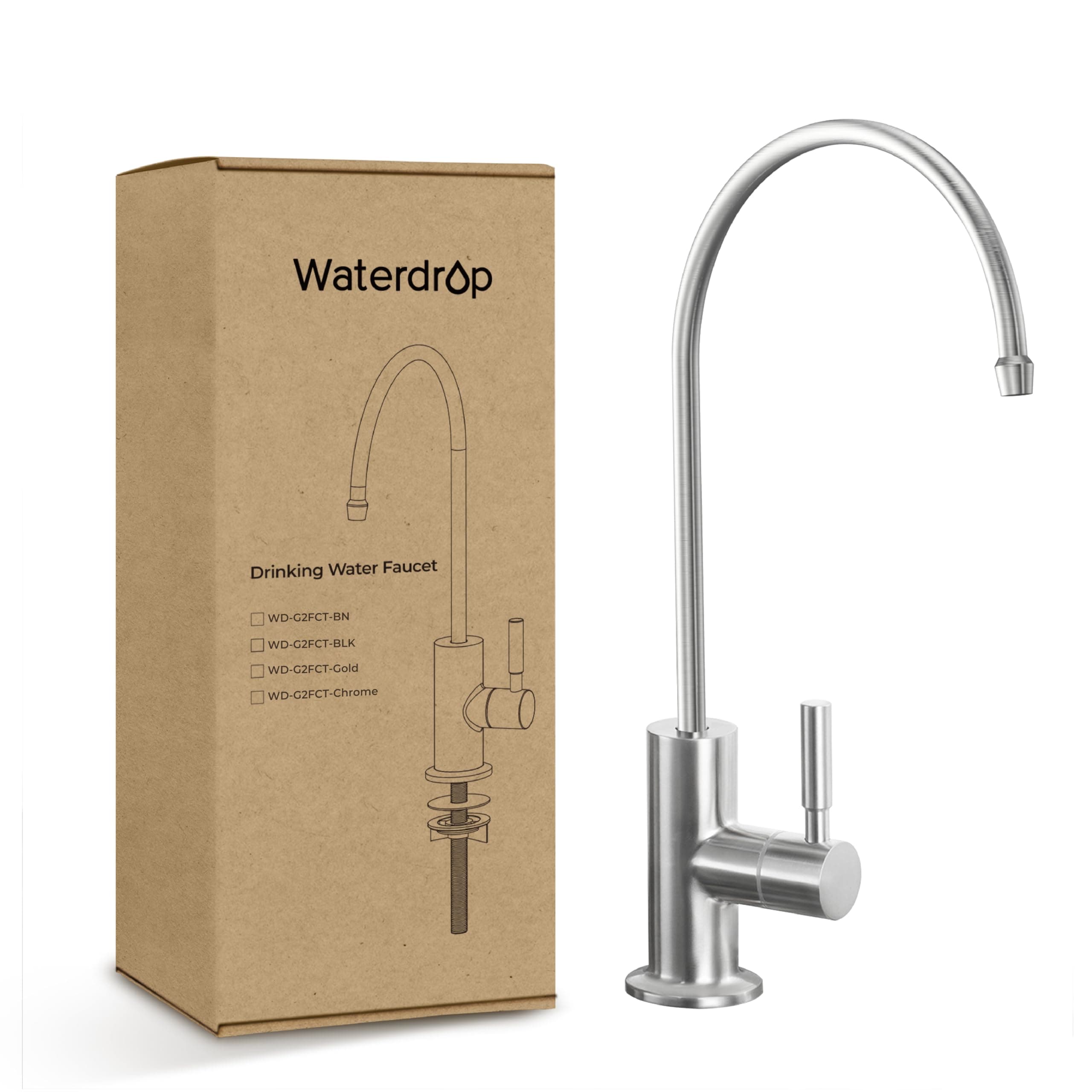 Waterdrop G2FCT-BN Drinking Water Faucet, Reverse Osmosis Faucet, Water Filter Faucet for Kitchen Bar Sink, Single Handle, Easy to Install, Lead-Free, Stainless Steel, Brushed