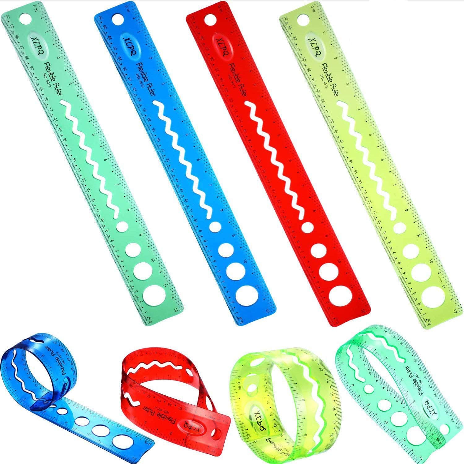 30cm/12inch Flexible Ruler, Rubber Plastic Ruler, Bendable Rulers, Shatterproof Straight Edge Ruler Soft Ruler for School Classroom Office,Prizes Gift for Kids & Adults